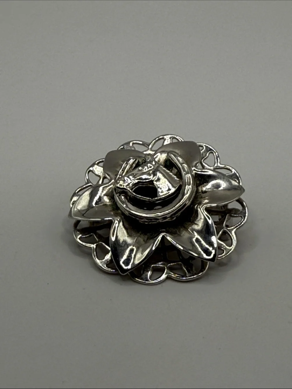 Vintage Silver Tone Western Horse Statement Brooch Pin
